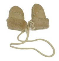 Béžové semišové zateplené rukavice s kožešinou 