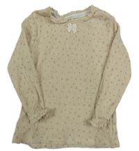 Smetanové žebrované úpletové květované triko 