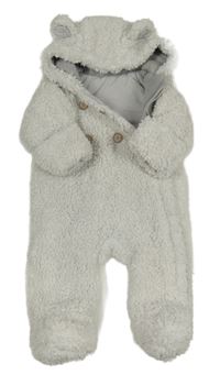 Bílá huňatá zateplená kombinéza s kapucí Matalan