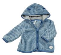 Modrá pruhovaná plyšová propínací mikina s kapucí 