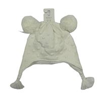 Nové - smetanová vzorovaná podšitá čepice s bambulemi 