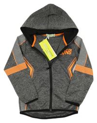 Nové - šedo-oranžová sportovní propínací mikina s kapucí 