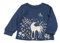 Tmavomodrá vzorovaná mikina s jednorožcem Tu