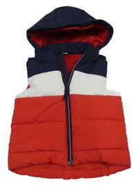 Červeno-bílo-tmavomodrá šusťáková zateplená vesta s kapucí H&M