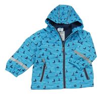 Modrá vzorovaná šusťáková jarní bunda s plachetnicemi a kapucí Topomini