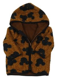 Hnědo-černá huňatá podšitá propínací mikina s Mickeym a kapucí Disney