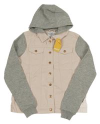 Nové - světlerůžovo-šedá riflová/tepláková bunda s kapucí Pepperts