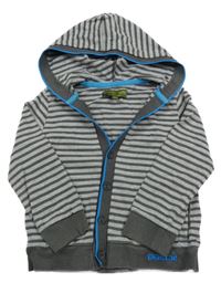 Šedý pruhovaný propínací lehký svetr s kapucí baker