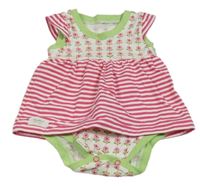 Bílo-růžovo-zelené květované body s našitou pruhovanou sukní 