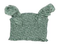 Zelený květovaný žabičkovaný crop top shein