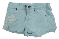 Světlemodré riflové kraťasy s květem 