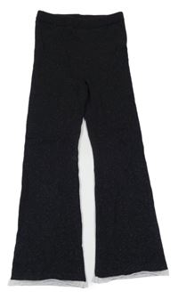 Černé třpytivé úpletové flare kalhoty H&M