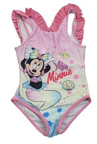 Růžové jednodílné plavky s Minnie a volánky Disney