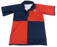 Červeno-tmavomodré kostkované sportovní polo tričko s výšivkou 