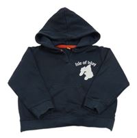 Tmavomodrá mikina s potiskem a kapucí 