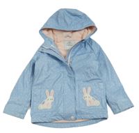 Světlemodrá puntíkatá voděodolná jarní bunda s králíčky a kapucí George