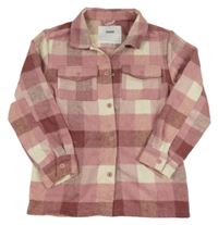 Růžovo-smetanová kostkovaná košilová flaušová bunda zn. Yigga