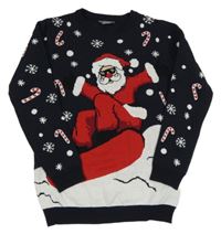 Tmavomodro-bílý svetr se Santou Primark