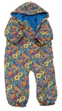 Modro-barevná květovaná manšestrová zateplená kombinéza s kapucí Next