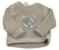 Béžová plyšová mikina se srdcem z flitrů 