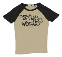 Béžovo-antracitové žebrované crop tričko s nápisem H&M