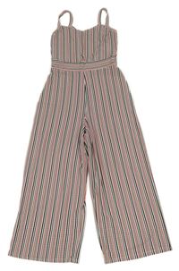 Bílo-černo-růžový pruhovaný žebrovaný culottes kalhotový overal New Look