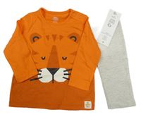 Nové - 2set - Oranžové triko s tygrem + šedé tepláky F&F