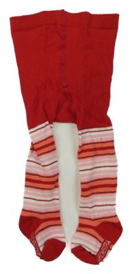 Červeno-bílo-růžové pruhované punčocháče 