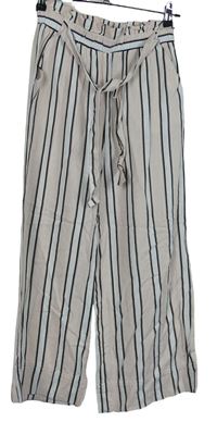Dámské růžovo-černé pruhované culottes kalhoty s páskem New Look 