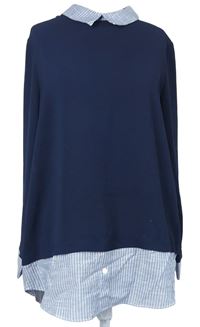 Dámská tmavomodro-proužkovaná halenka s límečkem Primark 