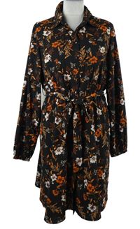 Dámské černé květované košilové šaty s páskem Simply Be 