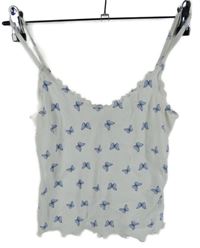 Dámský bílý žebrovaný crop top s motýlky Hollister 