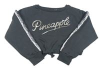 Šedá crop mikina s logem Pineapple