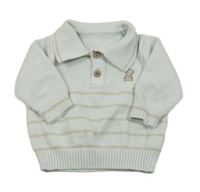 Bílý svetr s proužky a medvídkem Little nutmeg