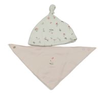 2set- bílá květinová čepice+ světlerůžový slinták s kytičkou