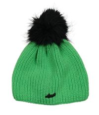 Neonově zelená třpytivá čepice s nášivkou a bambulí