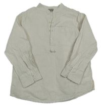 Bílo-béžová pruhovaná lněná polo košile Vertbaudet