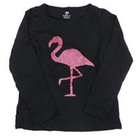 Černé triko s plameňákem H&M