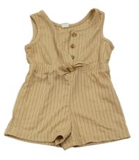 Béžový žebrovaný kraťasový overal Shein