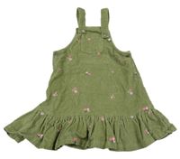 Khaki manšestrové laclové šaty s květinami BY VERY