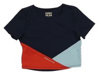 Tmavomodro-červeno-modré sportovní crop tričko Tchibo