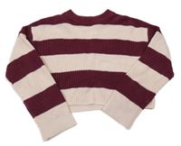 Vínovo-světlerůžový pruhovaný crop svetr H&M