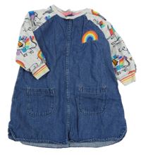 Tmavomodro-šedé riflovo/teplákové šaty s obrázky NEXT