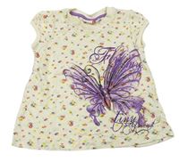 Vanilkové květované tričko s motýlem 