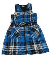 Modro-bílo-černé kostkované šaty s páskem River Island