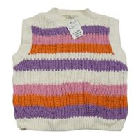 Nové - Bílo-fialovo-oranžová pruhovaná pletená vesta H&M