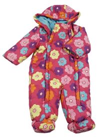 Růžovo-barevná květovaná šusťáková zimní kombinéza s kapucí John Lewis