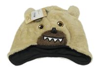 Nové - Béžová chlupatá čepice - medvěd 