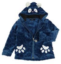 Tmavomodrá chlupatá propínací mikina s tlapkami a kapucí 