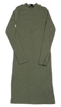 Khaki žebrované elastické šaty New Look